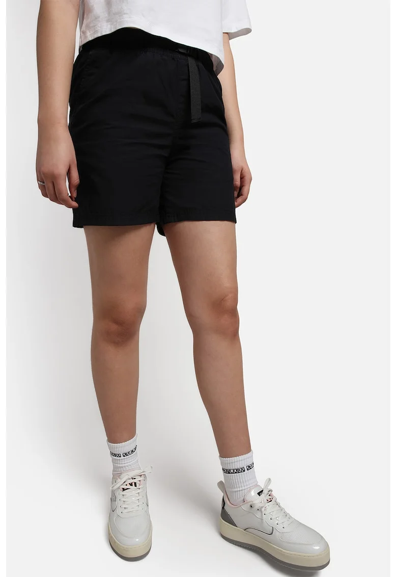 Pantaloni scurti de bumbac cu talie inalta Dru, Negru
