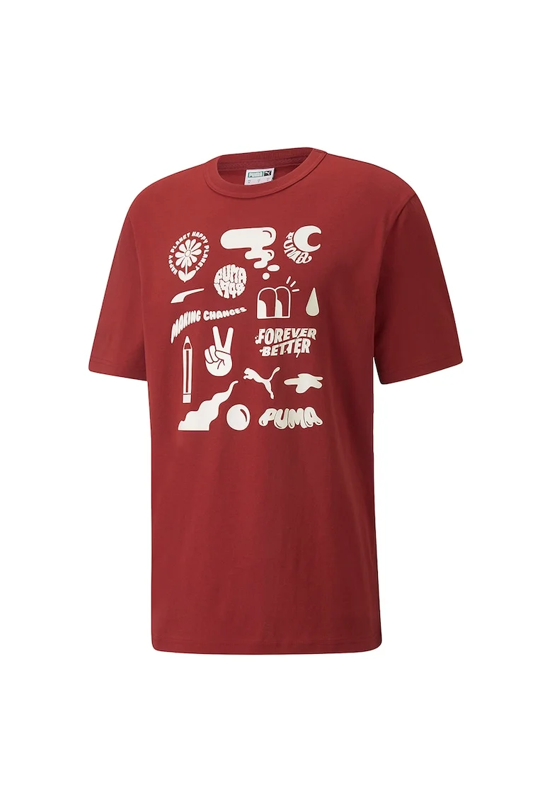 Tricou relaxed fit cu imprimeu grafic Downtown, Alb/Caramiziu