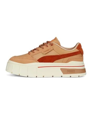 Pantofi sport flatform de piele si piele intoarsa Mayze Stack Wild, Rosu/Portocaliu persan