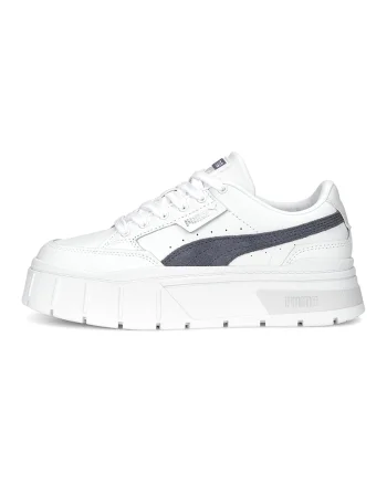 Pantofi sport de piele cu garnituri de piele intoarsa Mayze Stack, Alb murdar/Gri inchis