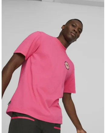 Tricou cu decolteu la baza gatului si imprimeu Downtown, Roz