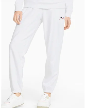 Pantaloni sport cu talie inalta si logo, Alb