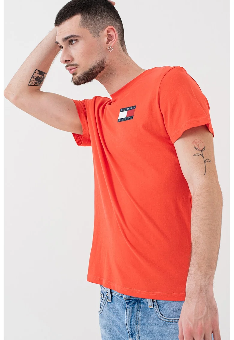 Tricou de bumbac cu logo, Coral/Bleumarin