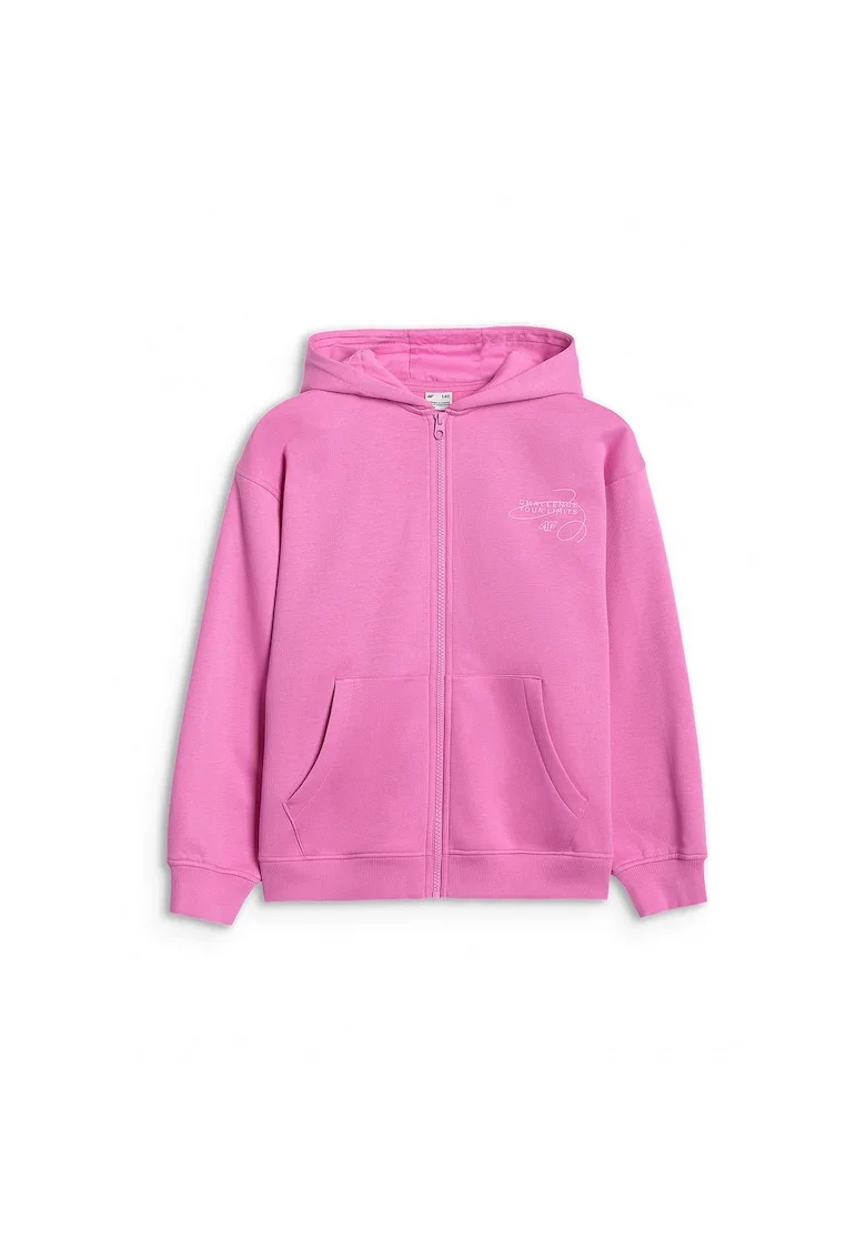 Hanorac  pentru fete, roz, bumbac, croiala oversize, gluga integrata