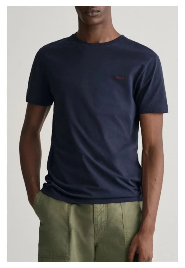 Tricou barbati  slim fit, logo contrastant, albastru, bumbac