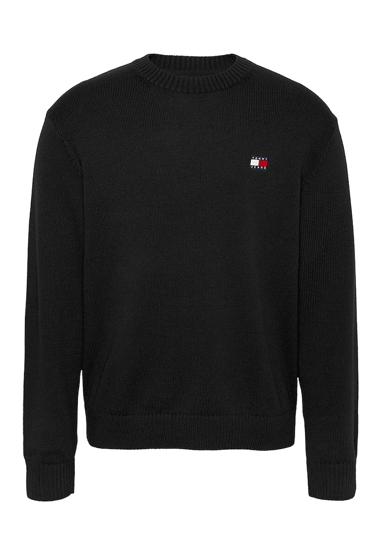 Pulover cu decolteu la baza gatului si logo, Negru