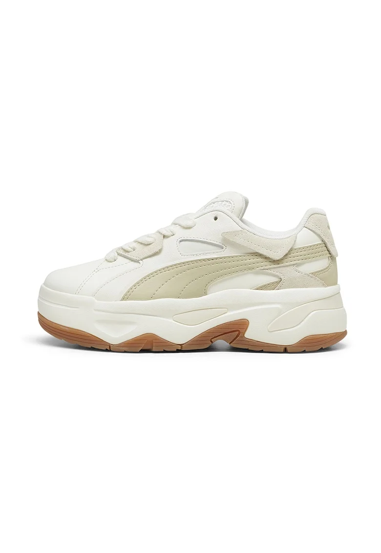 Pantofi sport masivi de piele si piele ecologica, Caramel/Verde sparanghel/Alb murdar