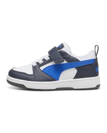 Pantofi sport Rebound V6 din piele ecologica cu velcro, Alb/Albastru royal/Bleumarin