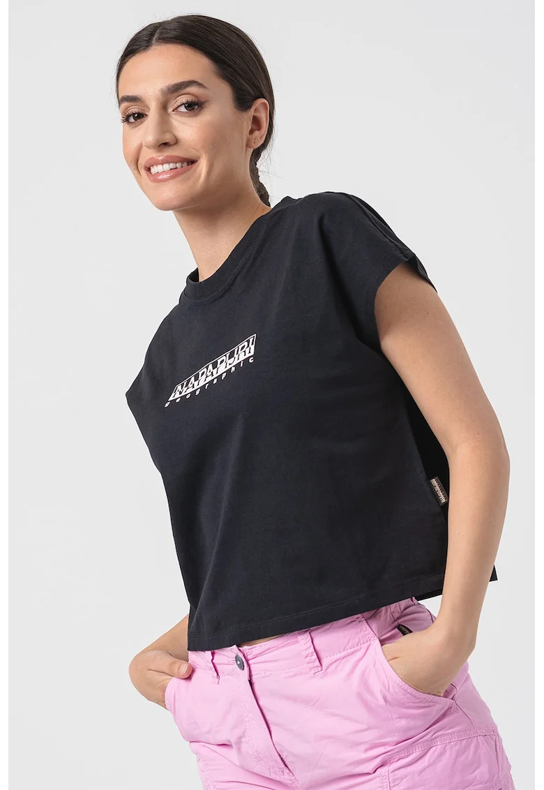 Tricou de bumbac cu imprimeu logo Box, Alb/Negru