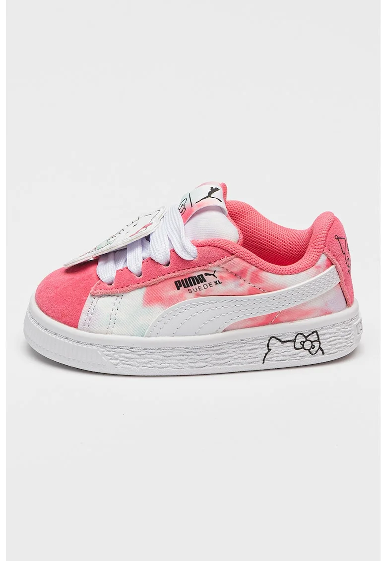 Hello Kitty & Friends, Pantofi sport tie-dye cu garnituri de piele intoarsa, Alb/Roz