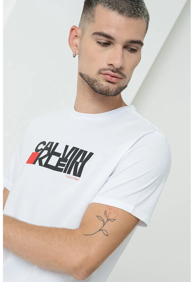 Tricou slim fit cu imprimeu, Alb