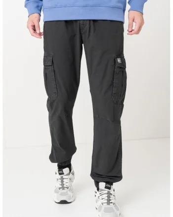 Pantaloni cargo cu detaliu logo, Negru