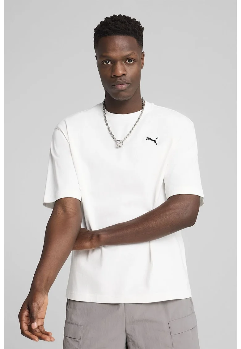 Tricou de bumbac cu decolteu la baza gatului, Alb