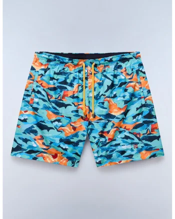 Pantaloni scurti de baie cu model, Portocaliu/Albastru