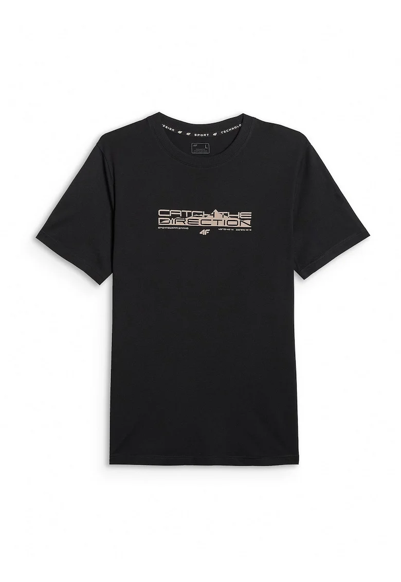 Tricou barbat,  negru, bumbac, imprimeu, croiala lejera
