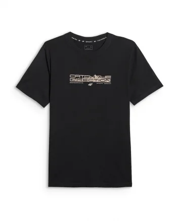 Tricou barbat,  negru, bumbac, imprimeu, croiala lejera