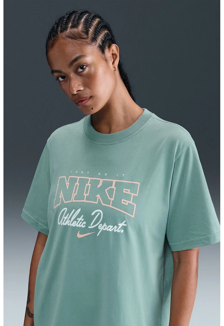 Tricou cu imprimeu logo pe piept, Verde persan