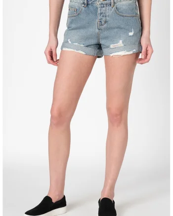 Pantaloni scurti de denim cu terminatii rasucite Steph, Albastru lavanda