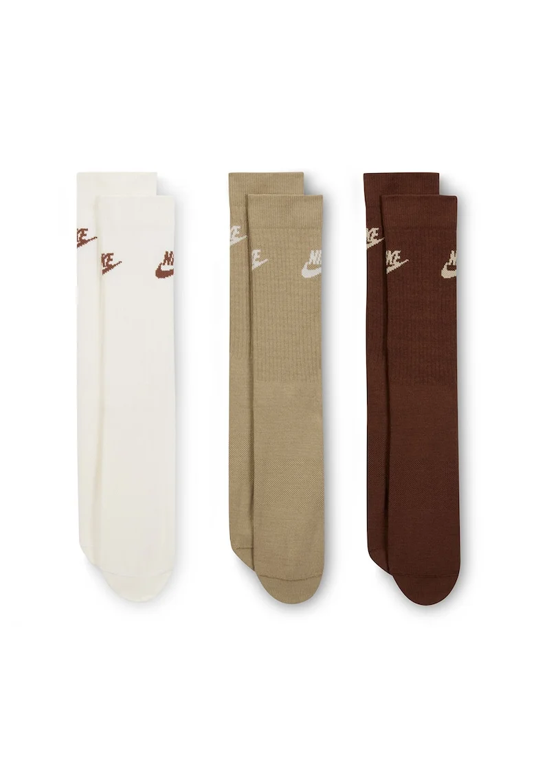 Set de sosete unisex Everyday Essential - 3 perechi, Alb fildes/Maro