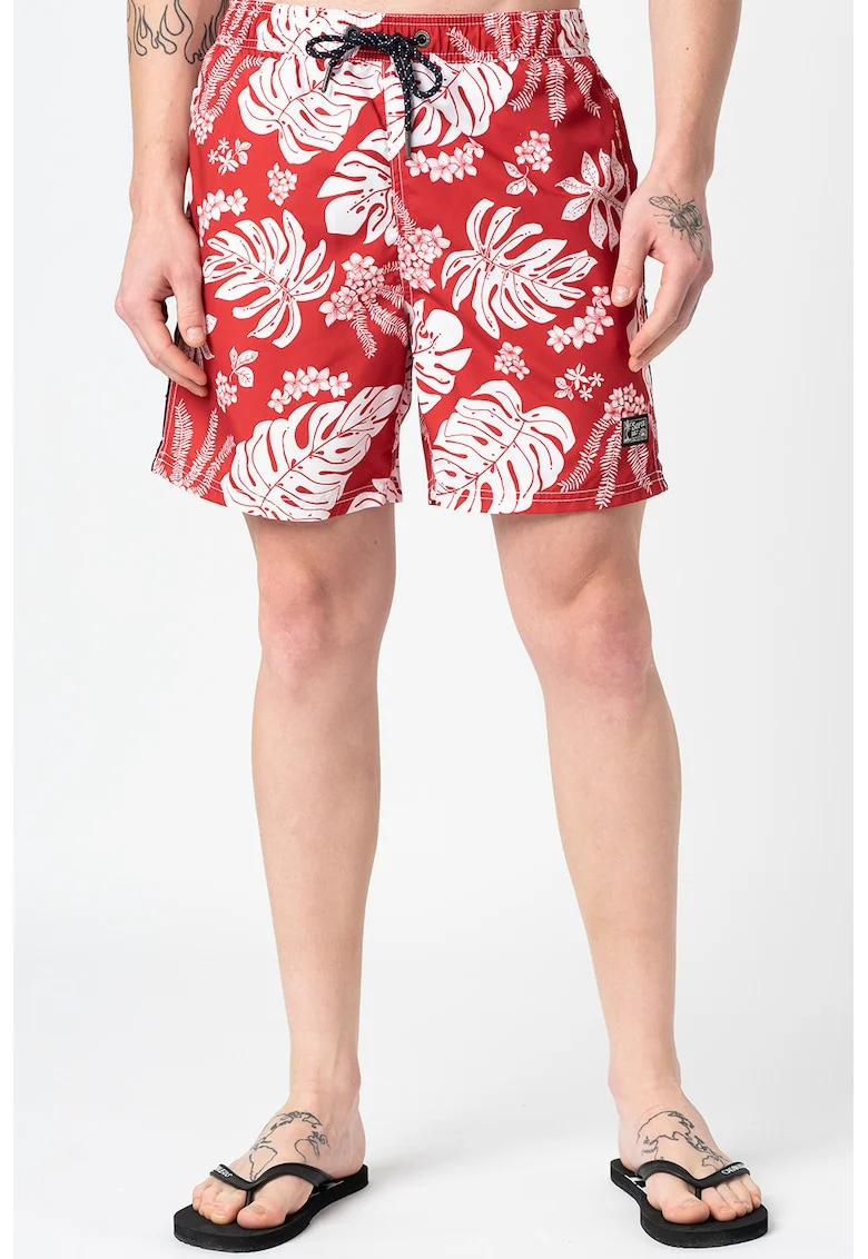 Pantaloni scurti de baie Campus Hawaiian, Rosu/Alb
