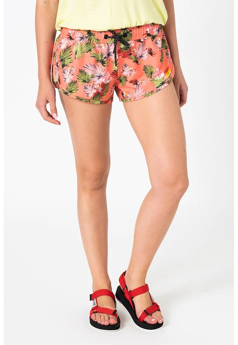 Pantaloni scurti de baie cu imprimeu tropical, Verde/Portocaliu