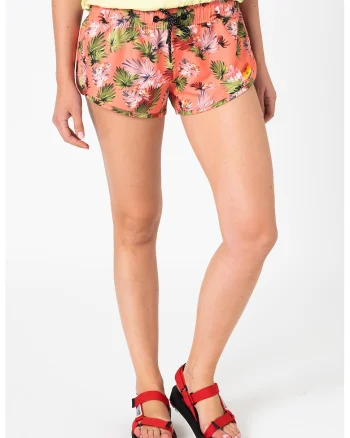 Pantaloni scurti de baie cu imprimeu tropical, Verde/Portocaliu
