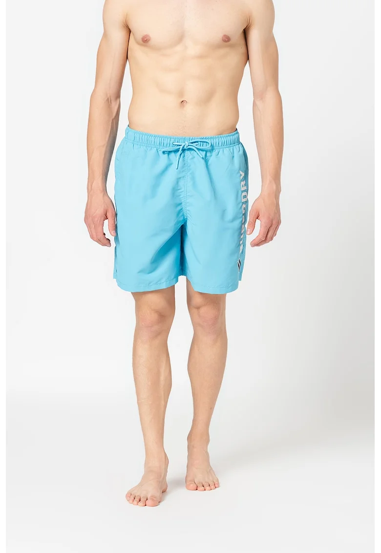 Pantaloni scurti de baie relaxed fit Code Applique 19 Inch, Albastru aquamarin