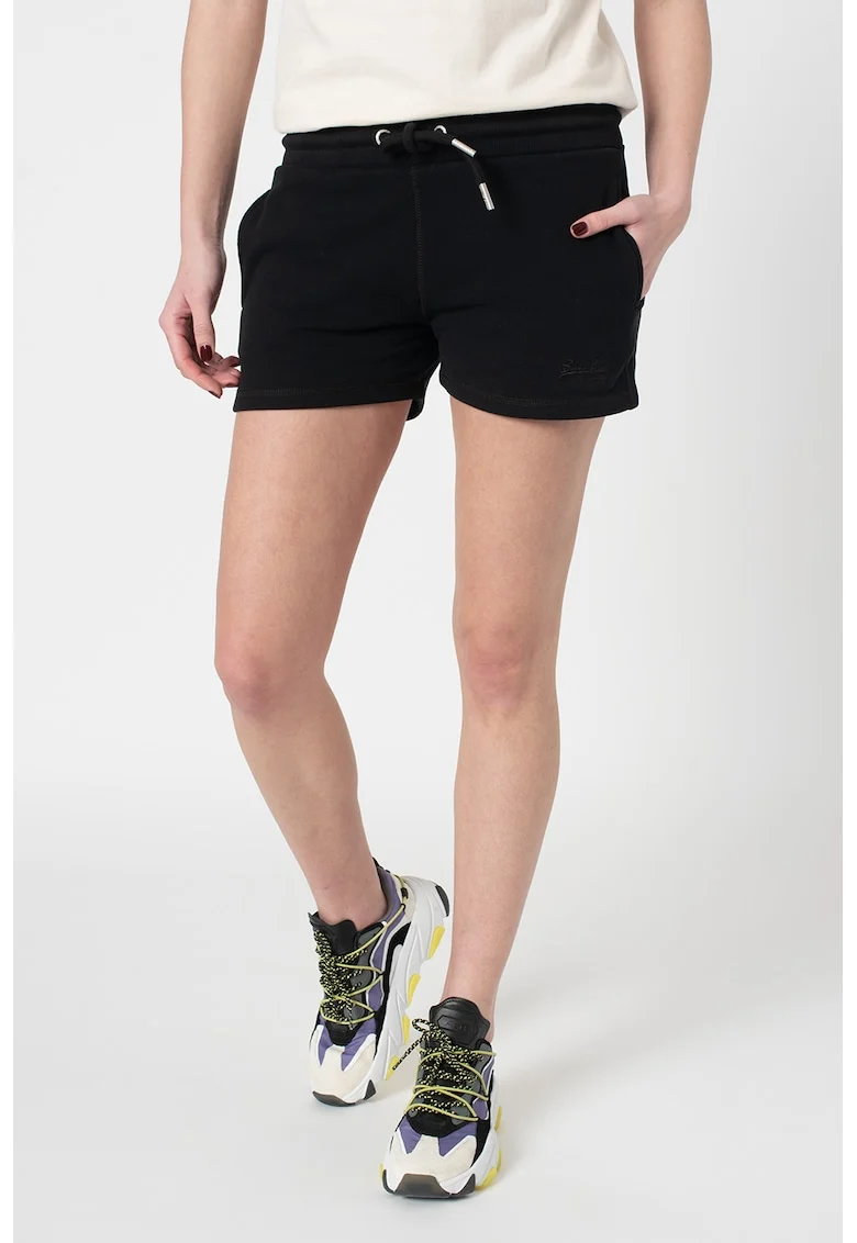 Pantaloni scurti din amestec de bumbac, cu snur, Negru