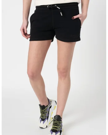 Pantaloni scurti din amestec de bumbac, cu snur, Negru