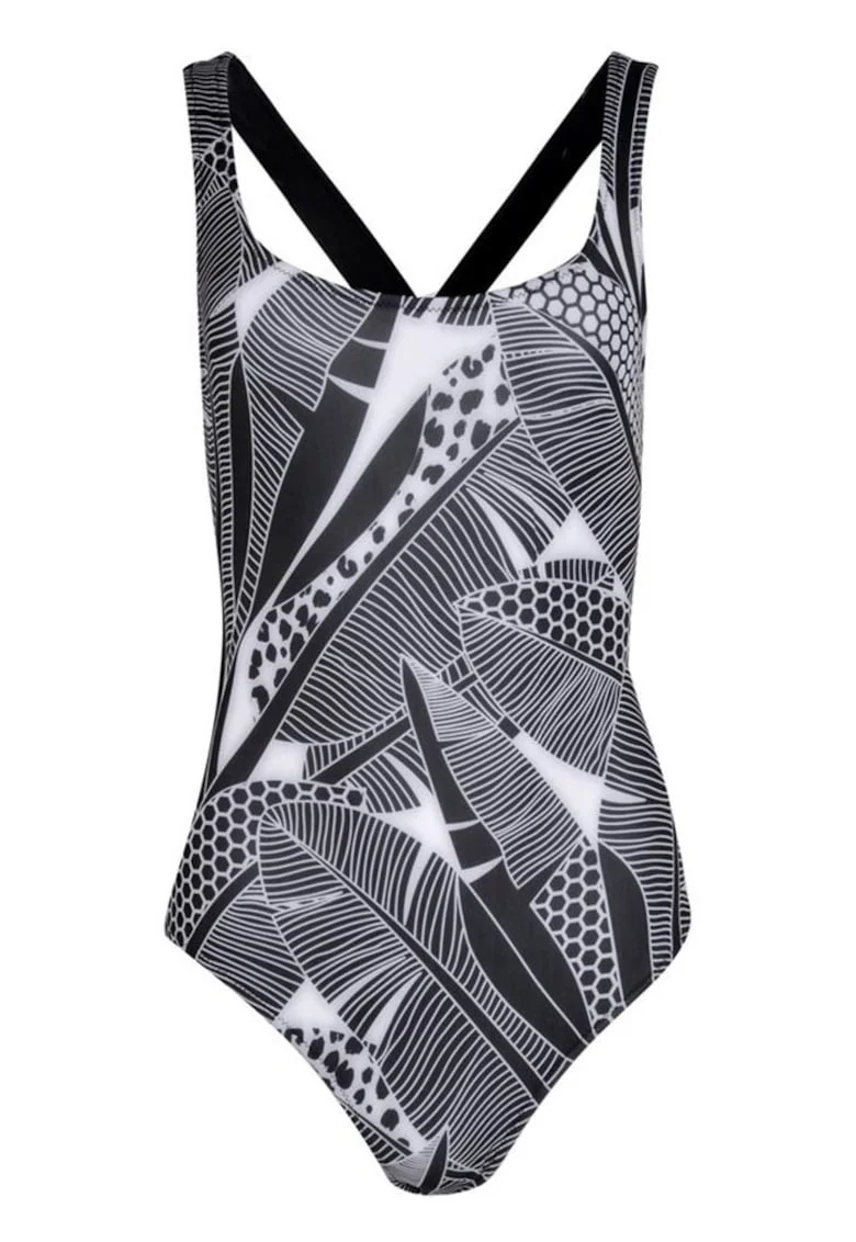 Costum de baie dama  bretele subtiri, alb-gri, poliester, elastan