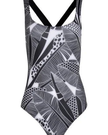 Costum de baie dama  bretele subtiri, alb-gri, poliester, elastan