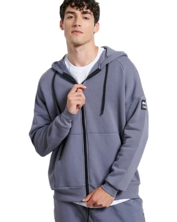 Hanorac  gri, bumbac, fleece moale, gluga ajustabila, doua buzunare
