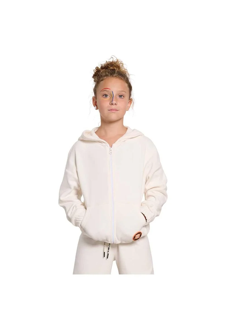 Hanorac copii  crem, cu gluga, 2 buzunare, elastic la mansete, fermoar, poliester/elastan,