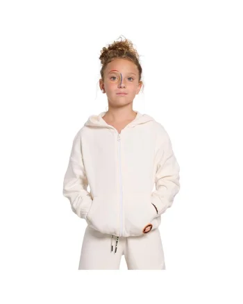 Hanorac copii  crem, cu gluga, 2 buzunare, elastic la mansete, fermoar, poliester/elastan,