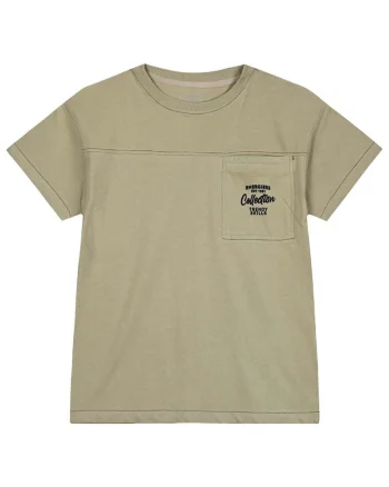 Tricou copii  maneca scurta, buzunar imprimat, maro, bumbac