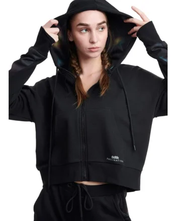 Hanorac sport  negru, bumbac/poliester,