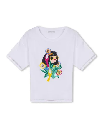 Tricou copii  Ivis, croiala regulata, imprimeu, alb, bumbac organic,