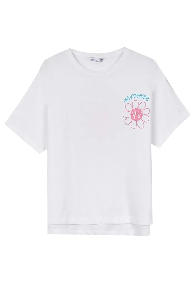 Tricou copii  croiala regulata, imprimeu fata si spate, alb, bumbac