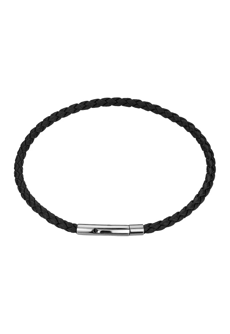 Bratara impletita din piele - 132987, Negru/Argintiu