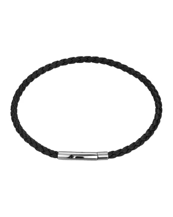 Bratara impletita din piele - 132987, Negru/Argintiu
