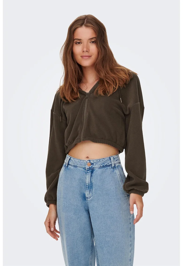 Hanorac crop din material fleece Karoi, Maro cognac