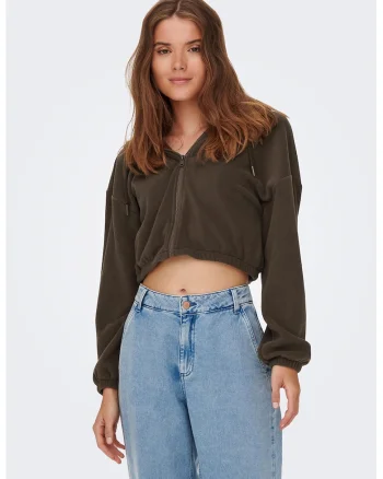 Hanorac crop din material fleece Karoi, Maro cognac