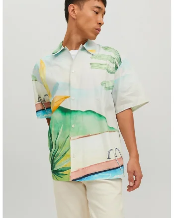 Camasa supradimensionata cu maneci cazute Land, Roz pastel/Verde deschis