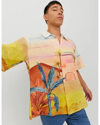 Camasa supradimensionata cu maneci cazute Land, Galben/Piersica