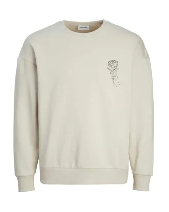 Bluza  barbati, croiala confortabila, decolteu rotund, bej, bumbac si poliester reciclat
