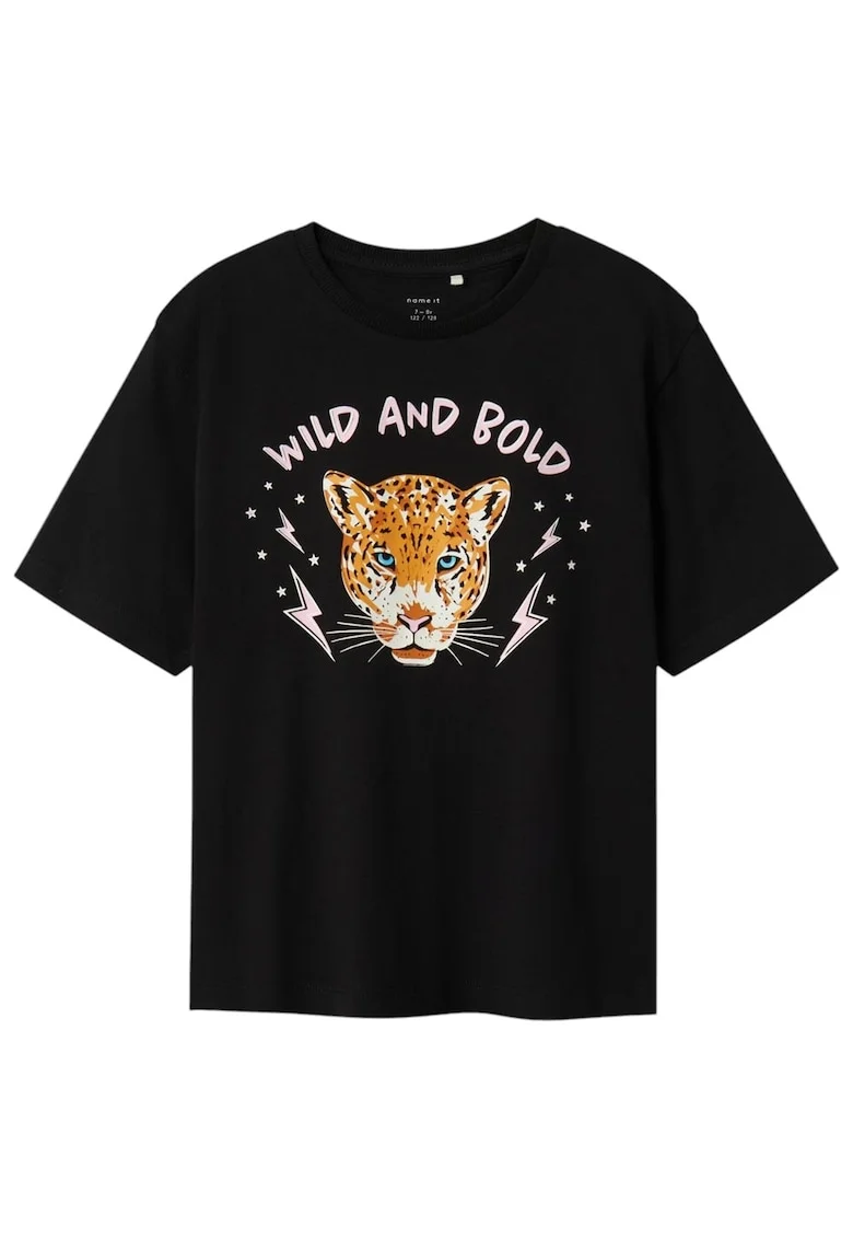 Tricou copii  maneca scurta, croiala regulata, negru, bumbac