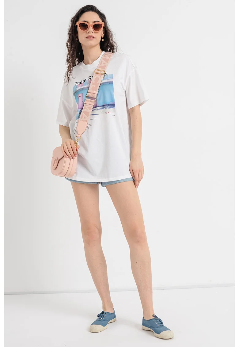 Tricou din bumbac organic cu imprimeu grafic, Negru/Alb murdar