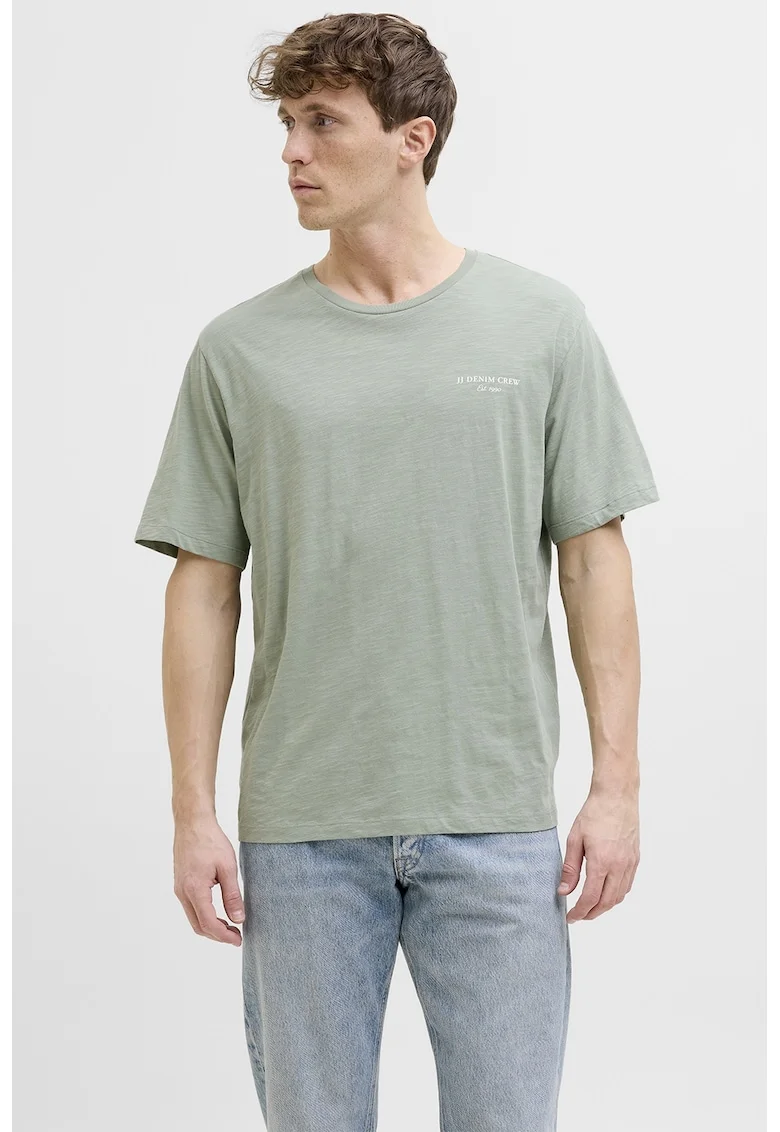 Tricou de bumbac cu imprimeu grafic pe spate, Verde deschis/Alb murdar
