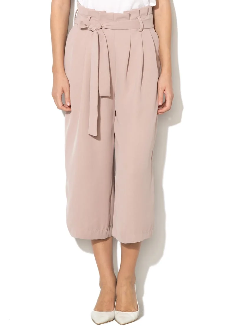 Pantaloni culotte cu cordon detasabil in talie Karolina, Roz pal