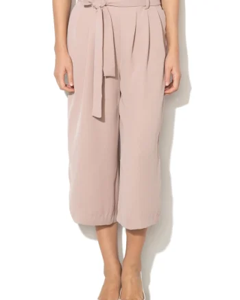 Pantaloni culotte cu cordon detasabil in talie Karolina, Roz pal